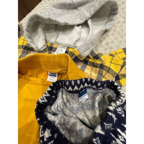 Lot Carters | Old Navy 3 Piece Outfit Flannel Hoodie 2 Pants Mustard Navy 3-6 mo - Picture 3 of 3